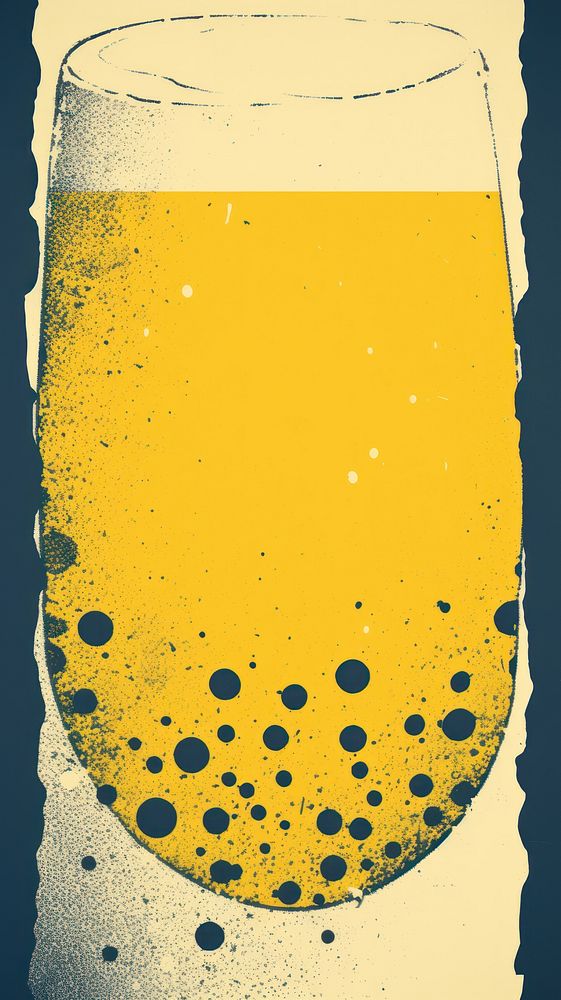 Beer bubbles yellow drink glass.