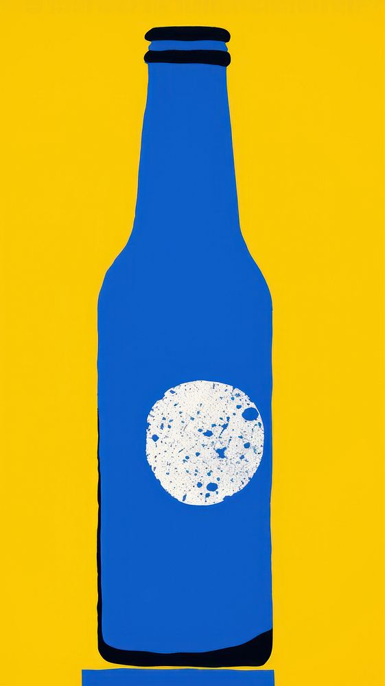 Bottle of beer yellow drink blue.