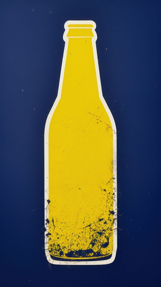 Bottle of beer yellow drink blue.