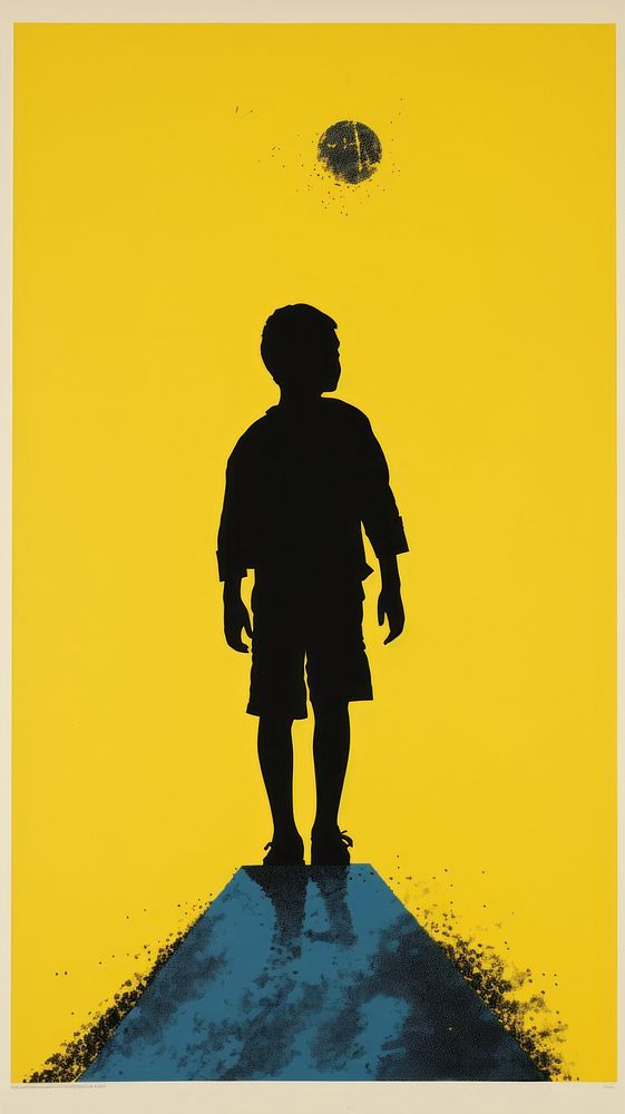 Boy silhouette yellow blue.