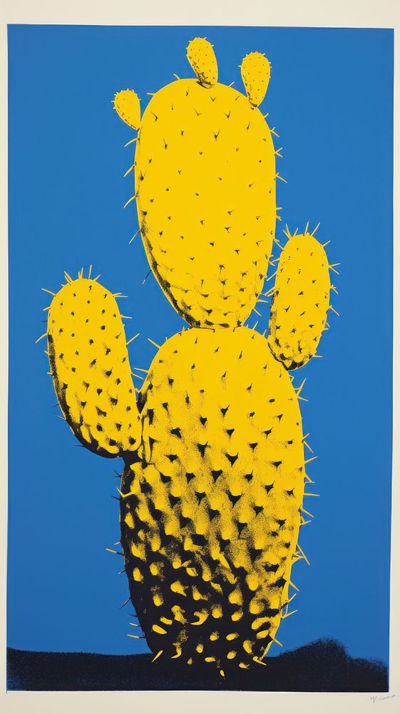 Cactus yellow plant blue.