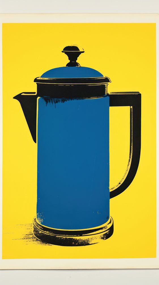 Coffee pot yellow blue refreshment.