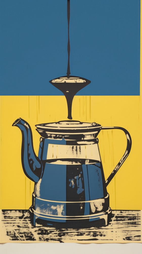 Coffee pot teapot yellow wall.