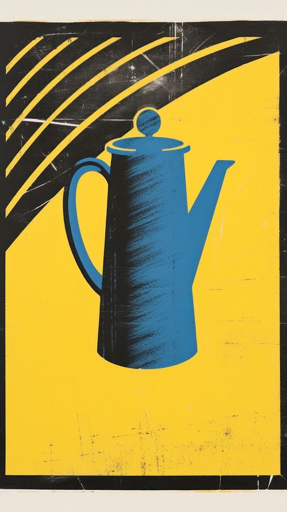 Coffee pot painting yellow wall.