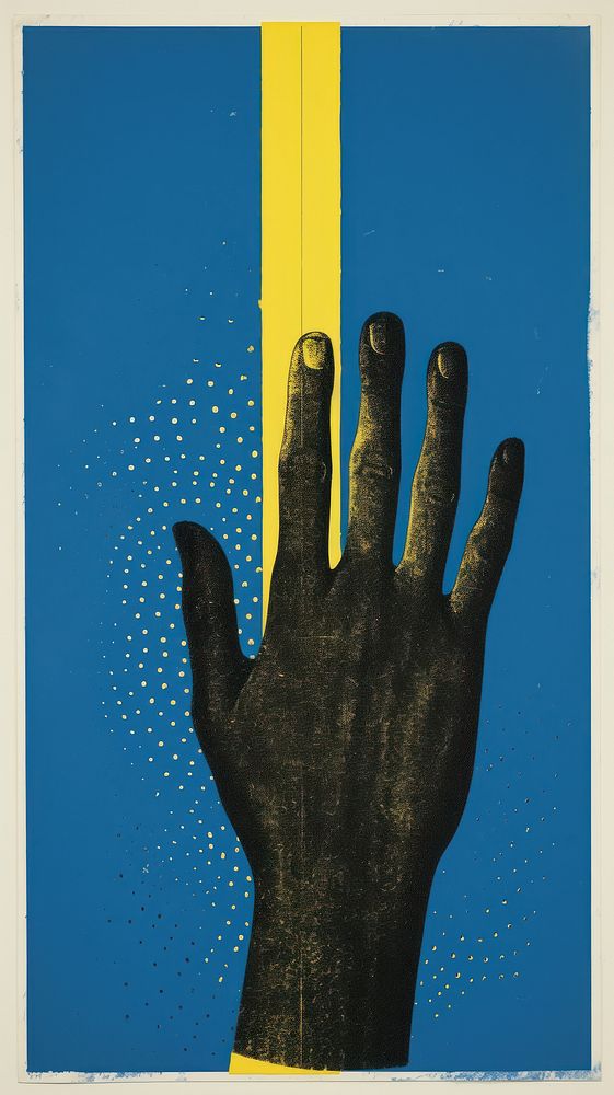 Hand yellow glove blue.