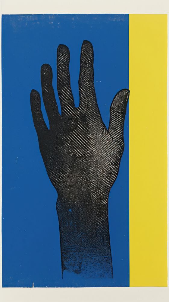 Hand yellow glove blue.