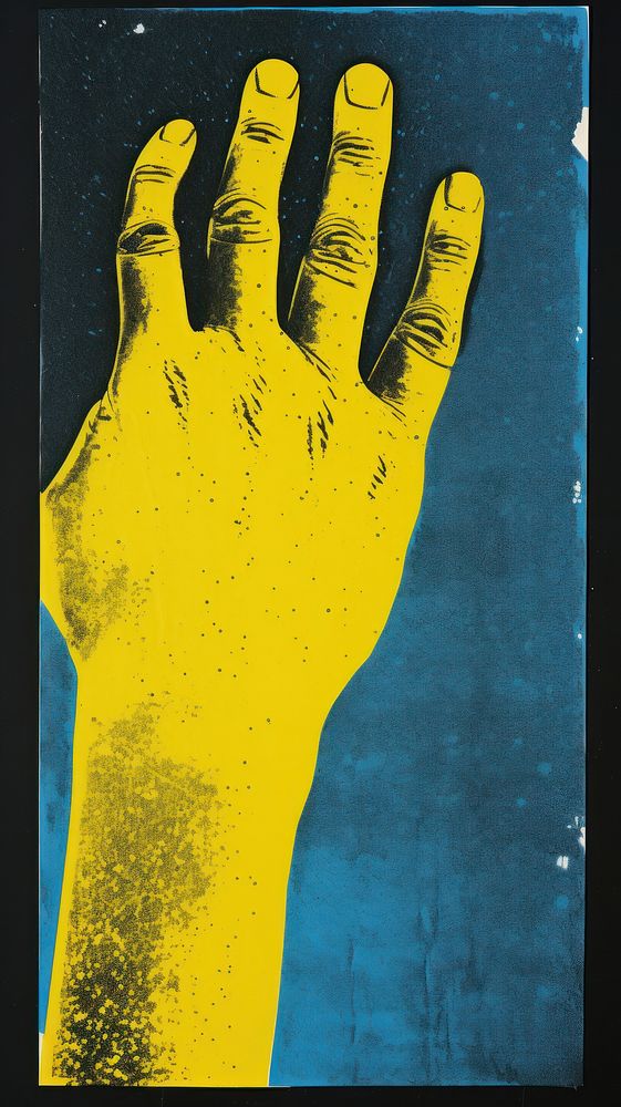 Hand finger yellow blue.