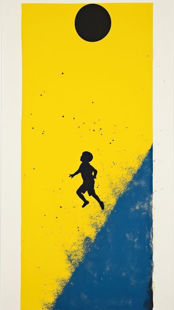 Kid silhouette yellow blue.