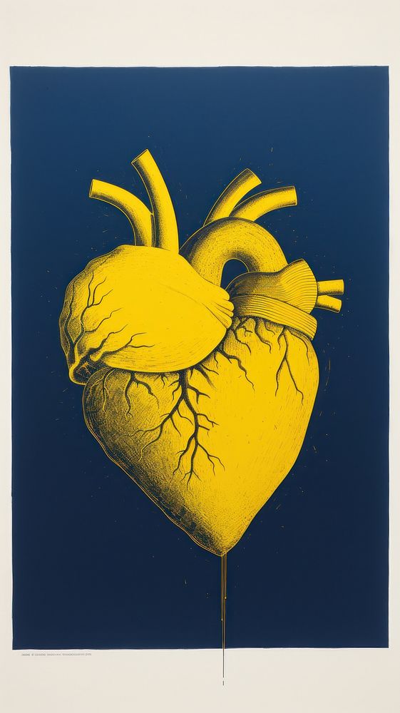 Realistic heart drawing yellow sketch.