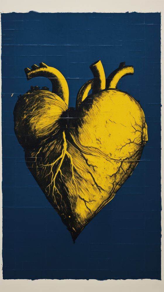 Realistic heart painting symbol yellow.
