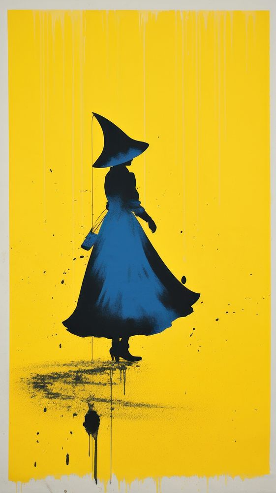 Witch silhouette painting yellow.