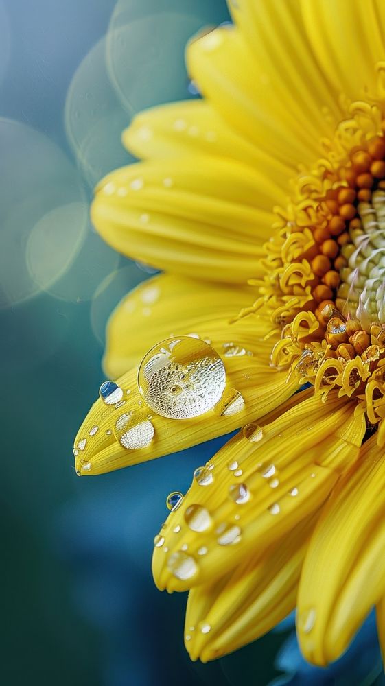 Sunflower with water droplet jewelry petal plant.