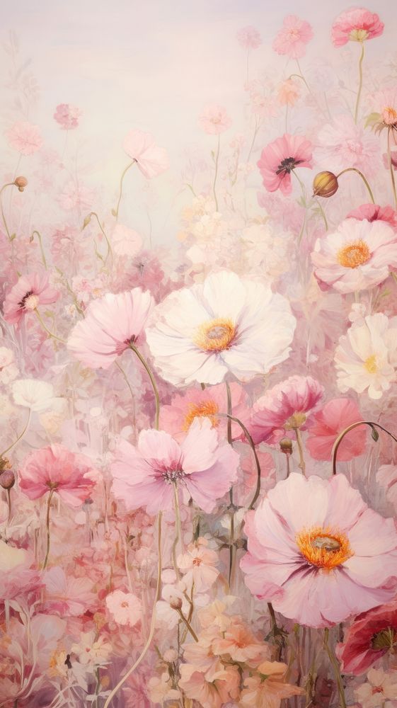Pastel pink flower painting blossom.