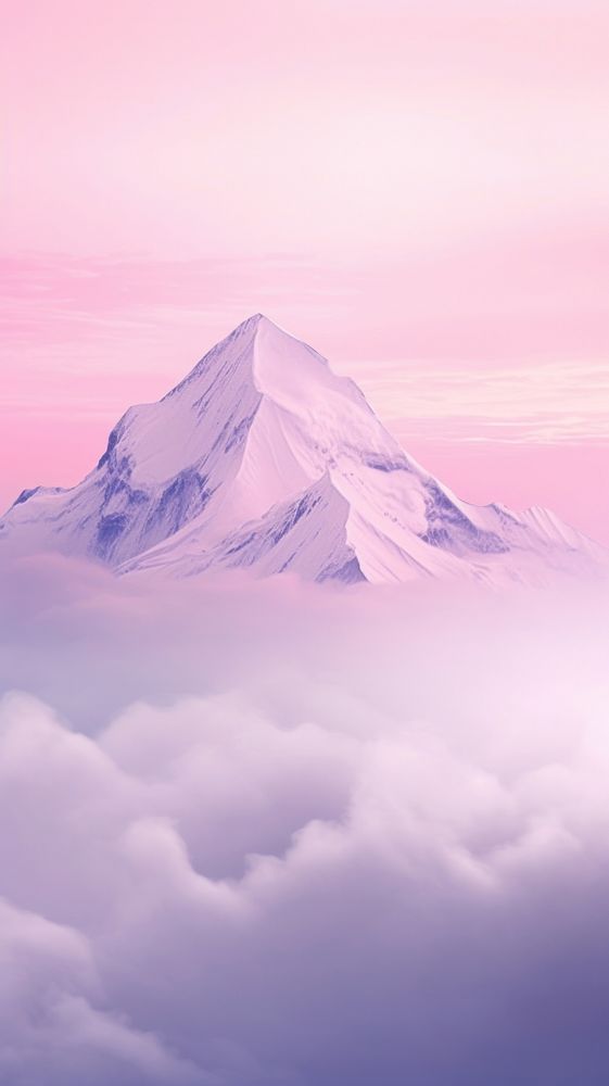 Pastel pink mountain landscape outdoors.