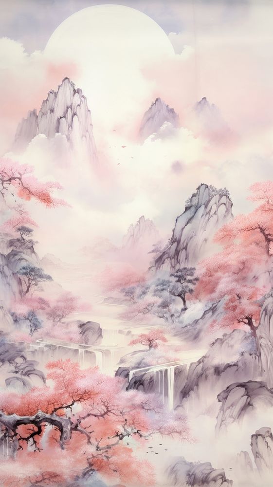 Pastel pink painting outdoors nature.