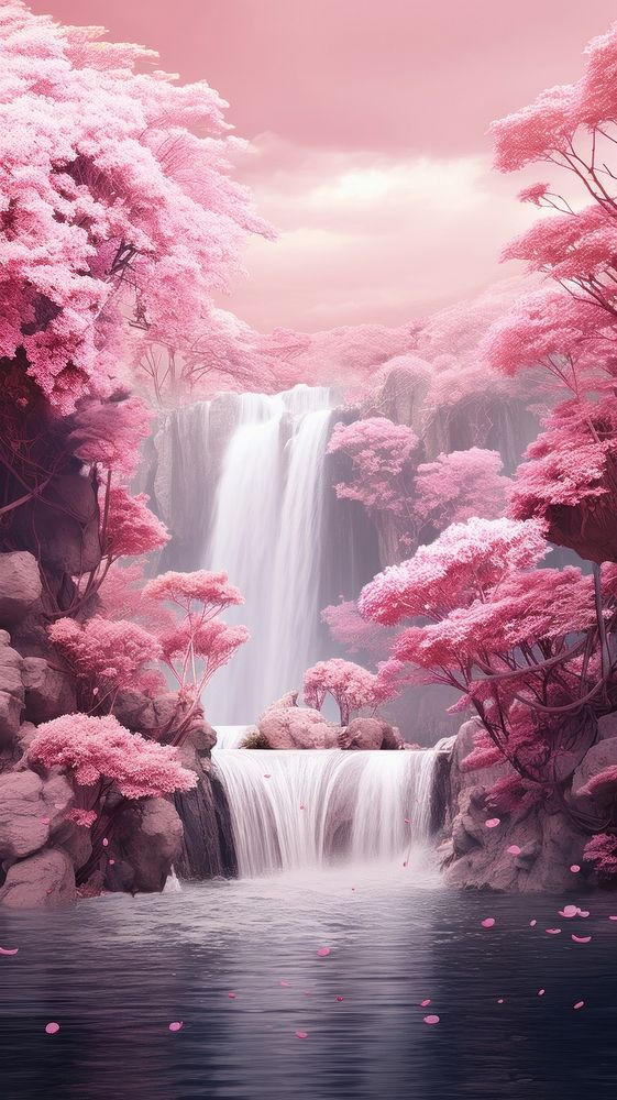 Pink waterfall outdoors blossom.