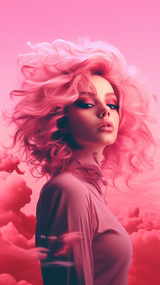 Pink adult hairstyle portrait.