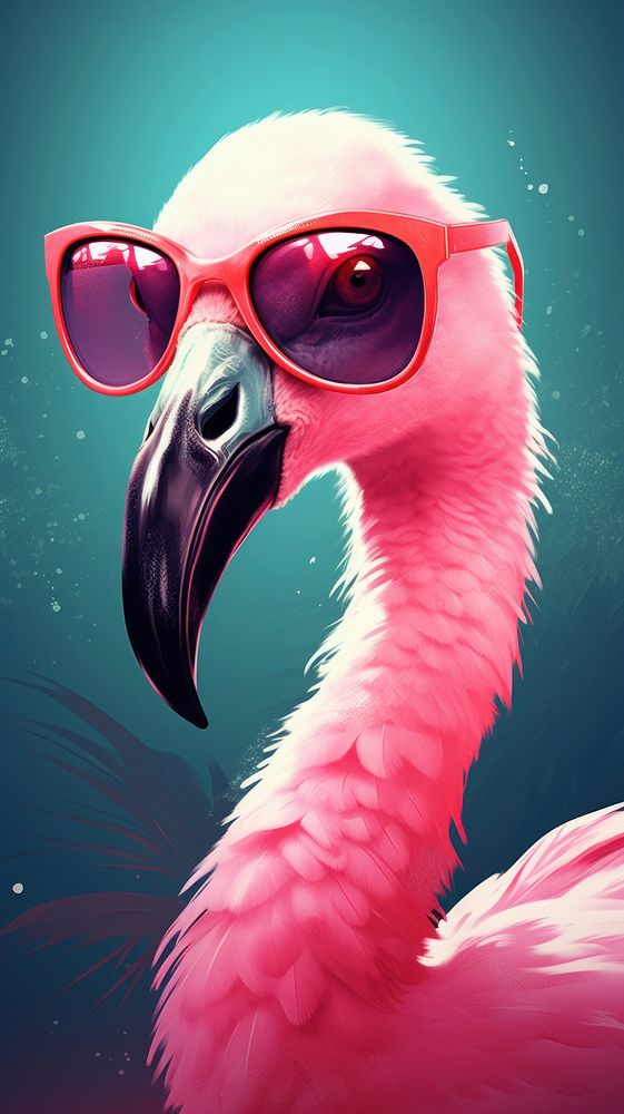 Pink sunglasses flamingo animal.