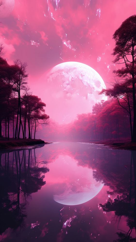 Pink moon landscape astronomy.