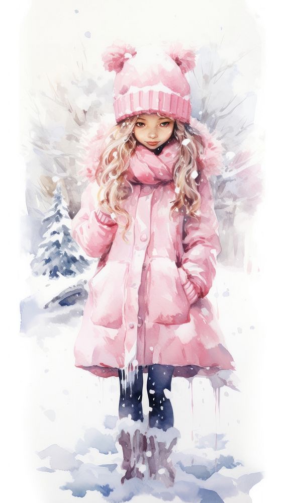 Pink snow portrait winter.