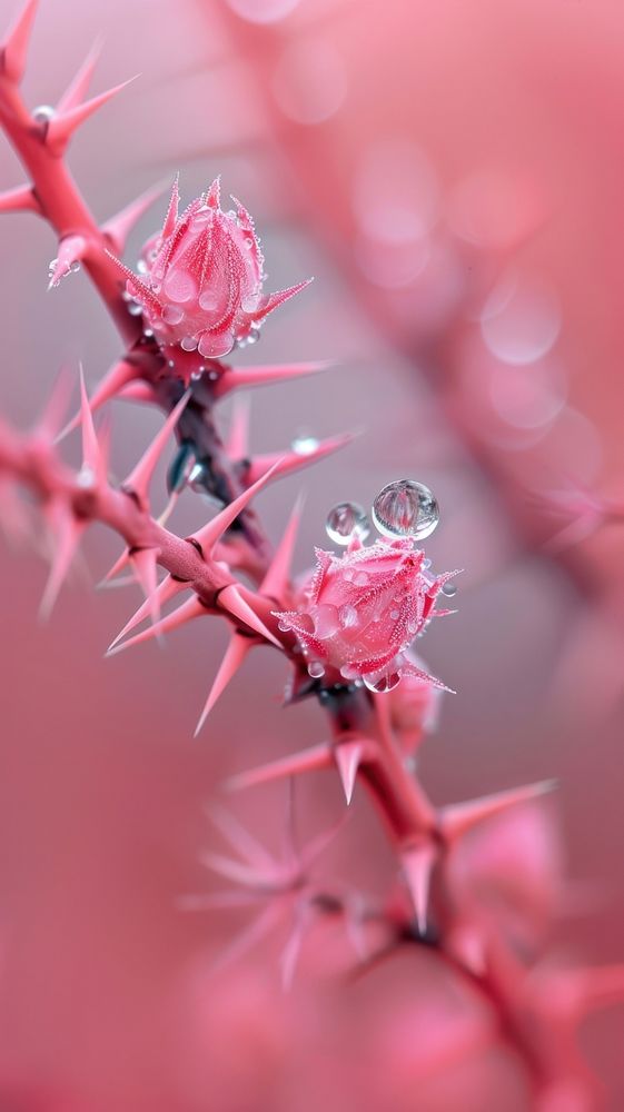 Water droplet on thorns flower blossom plant.