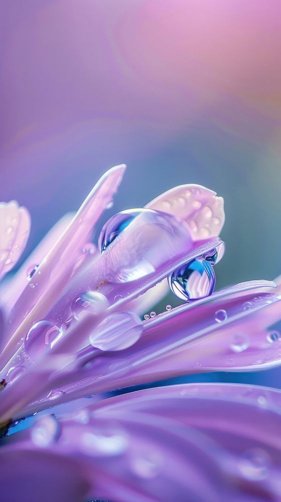 Water droplet on aster flower purple petal.