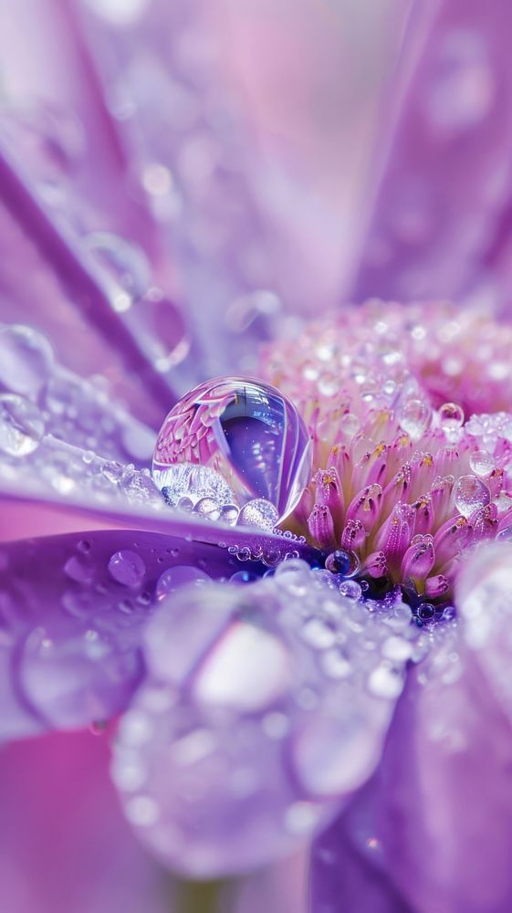 Water droplet on aster flower blossom purple.