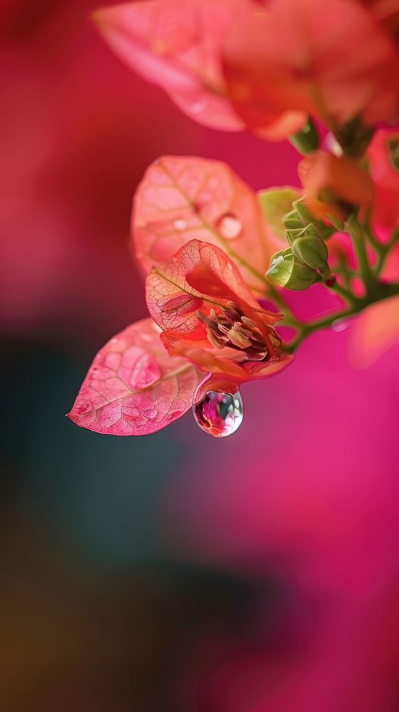 Water droplet on bougainvillea flower outdoors blossom.