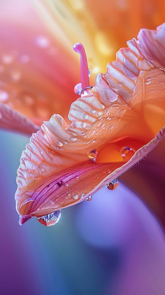 Water droplet on bloom flower petal plant.