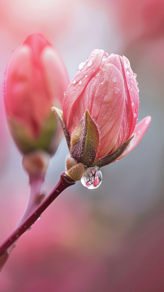 Water droplet on bud flower outdoors blossom.