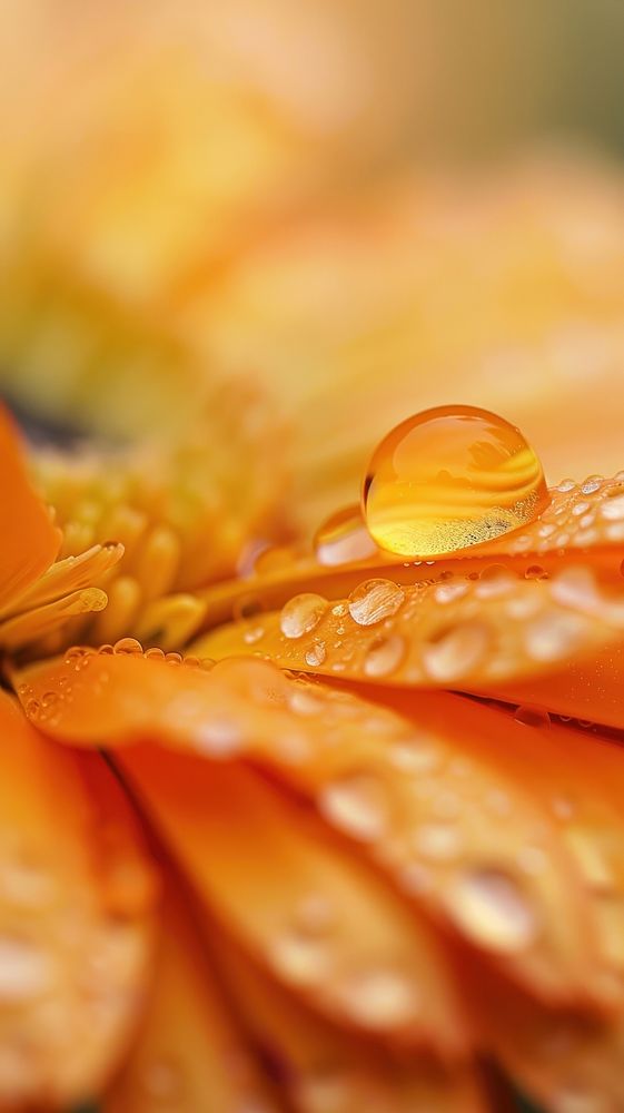 Water droplet on calendula flower petal plant.