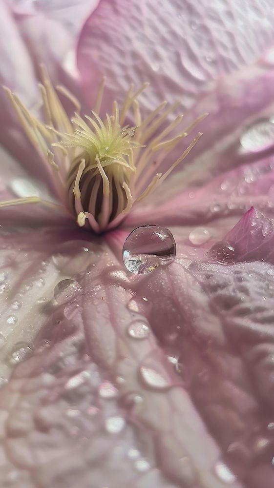 Water droplet on clematis flower jewelry diamond.