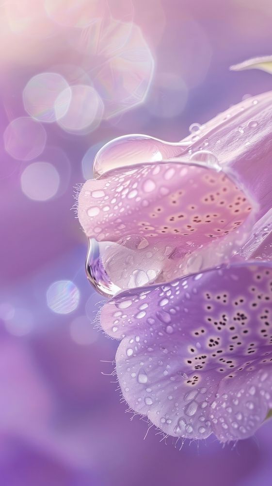Water droplet on foxgloves flower blossom petal.
