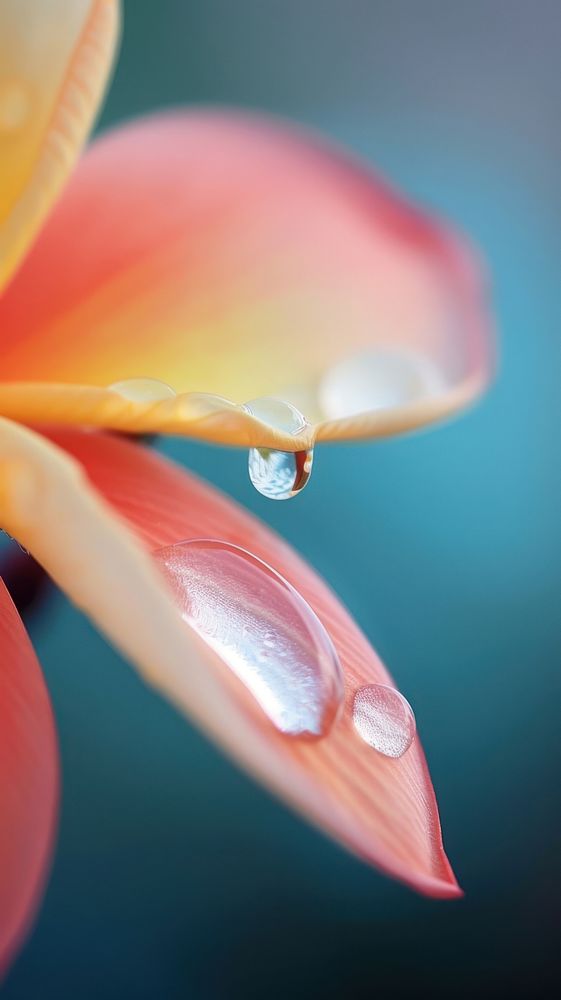 Water droplet on frangipani flower petal plant.
