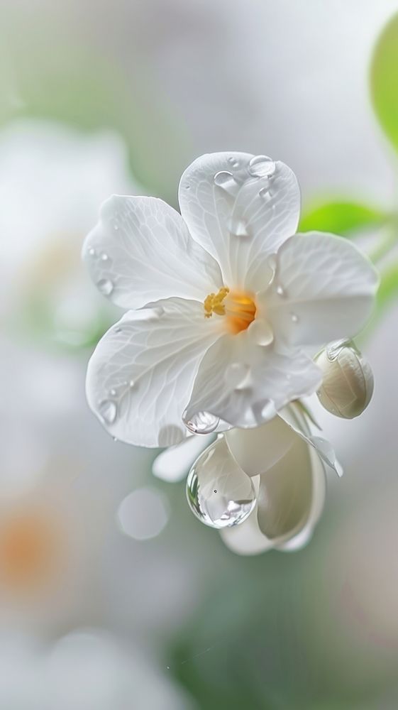 Water droplet on jasmine flower blossom nature.