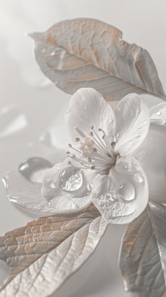 Water droplet on laurel flower jewelry petal.