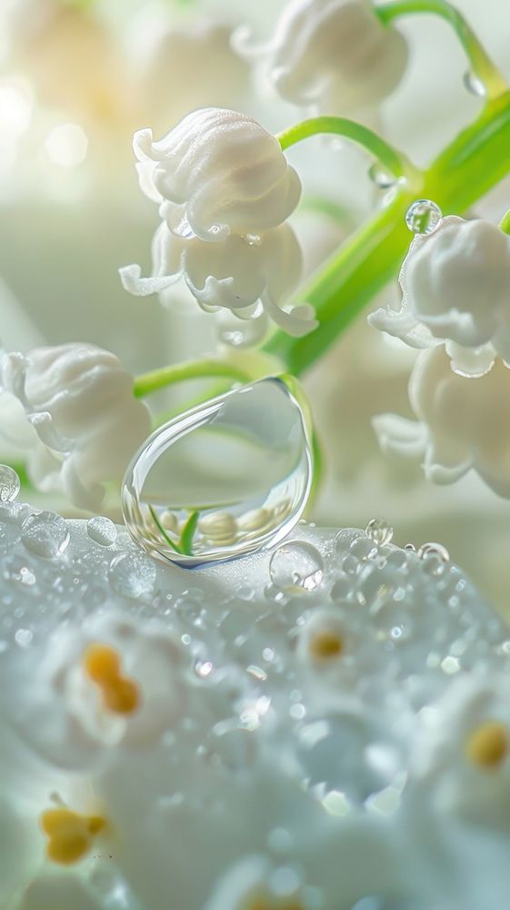 Water droplet on lily of the valley flower jewelry plant.