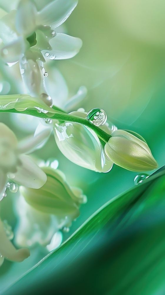Water droplet on lily of the valley flower outdoors blossom.