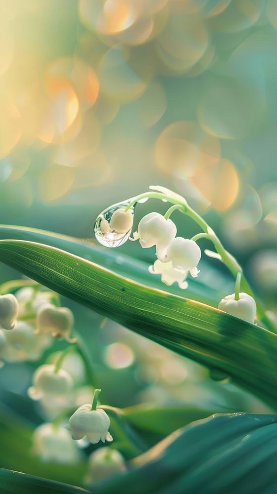 Water droplet on lily of the valley flower outdoors nature.