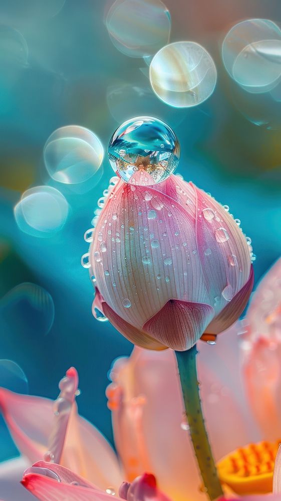 Water droplet on lotus flower petal plant.