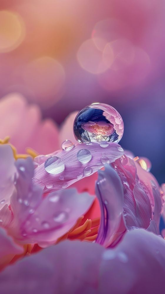 Water droplet on peony flower outdoors petal.