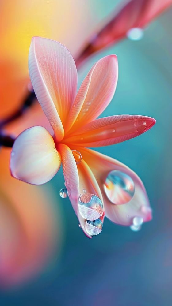 Water droplet on plumeria flower outdoors blossom.