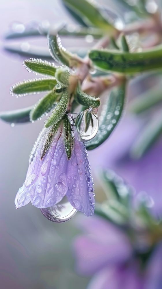 Water droplet on rosemary flower outdoors blossom.