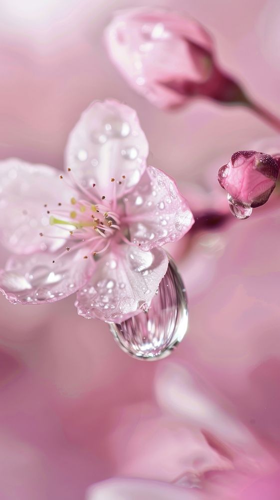Water droplet on sakura flower blossom nature.