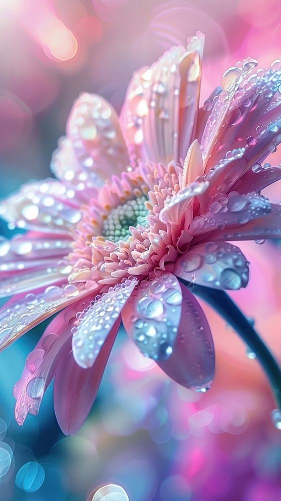 Water droplets on daisy flower blossom petal.