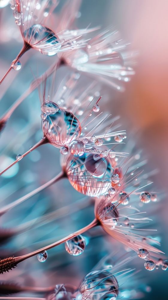 Water droplets on dandelion flower plant dew.