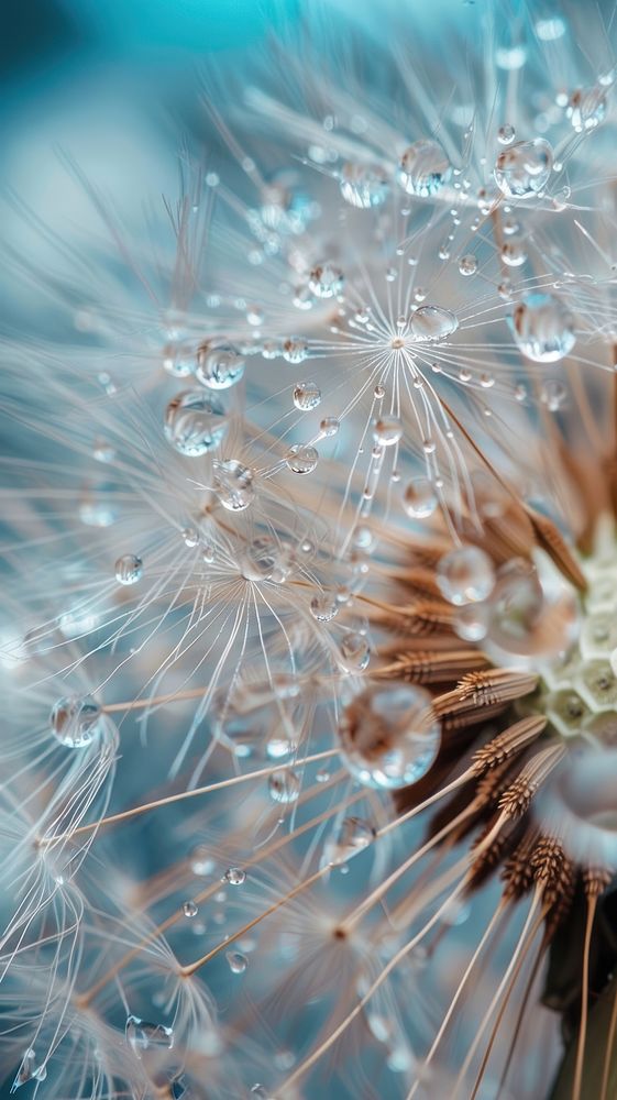 Water droplets on dandelion flower plant inflorescence.