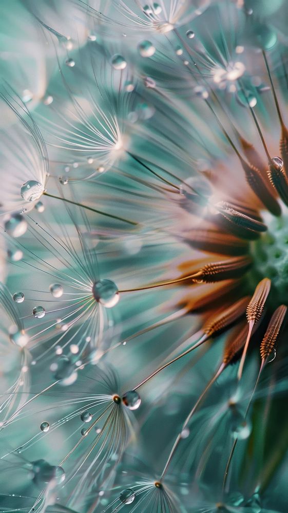 Water droplets on dandelion flower plant inflorescence.