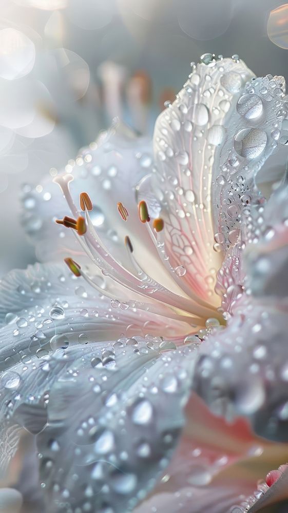 Water droplets on love flower blossom petal.