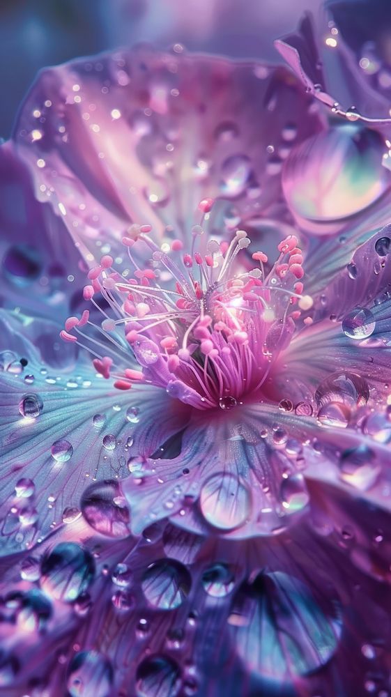 Water droplets on love flower blossom purple.
